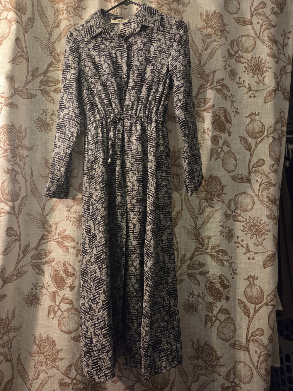 Long Sleeve Printed Dress in Black, Grey, and White